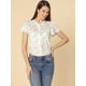 thumbnail image 4 of Blucon botones y mancorcon cuello con volantes y estampado de puntos pamujer Beige S, 4 of 6