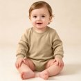 thumbnail image 2 of QIbmong Newborn Infants Cotton Romper Long Sleeve Crew Neck Soft Outwear Bodysuit Casual Pull on Snap Button Fall Winter Clothes(6-9 Months,Khaki), 2 of 6