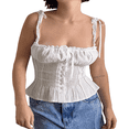 thumbnail image 1 of Women Y2k Fairycore Suspender Ruffled Hem Vest Tops E-Girl 2000s Tie-up Sling Ruched Square Neck Crop Camis Tops, 1 of 7