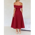 thumbnail image 5 of Red Off Shoulder A-Line Midi Cocktail Dress For Women Evening Party Wedding, 5 of 8