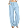 thumbnail image 2 of Aboser Womens Wide Leg Trousers Casual Cotton Linen Pants High Waisted Drawstring Lounge Trouser Loose Fit Straight Pants Lightweight Soft Plain Pants with Pockets, 2 of 7