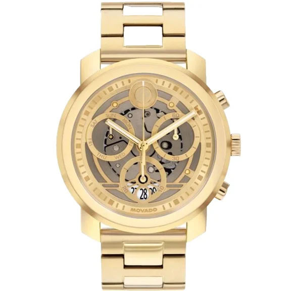 Movado Bold Trend Chronograph 3601355 Gray Dial Gold Bracelet 44mm Mens Watch