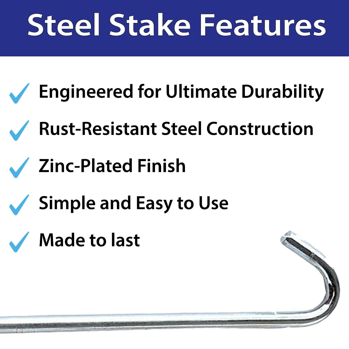 Moose Supply Steel Hook Stakes for Tarps, 50 Pack, 5/16" x 10"