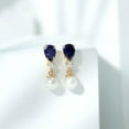 thumbnail image 5 of Rosec Jewels Freshwater Pearl Drop Earrings with Lab Grown Blue Sapphire and Moissanite, 10K Yellow Gold, 5 of 9