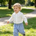 thumbnail image 6 of mgoYE Baby Boys 2Pcs Fall Clothes Button Shirt and Stripe Pants Set, 6 of 7