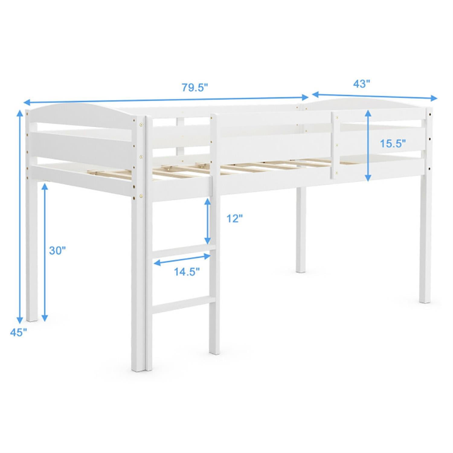 Demi Bonn Loft Bed Twin Size, Solid Wood Low Loft Bed with Guard Rail and Ladder, Modern Wooden Loft Bunk Bed Frame, White