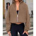 thumbnail image 6 of Womens Winter Fleece Jackets Long Sleeve Zip Up Cropped Warm Coats Fall Fashion Workout Outerwear Clothes Camel Color XL, 6 of 8