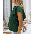 thumbnail image 3 of Tops con volantes para mujer, color puro, elegante, cuello redondo, tops de manga corta para citas, trabajo, verde oscuro S, 3 of 6
