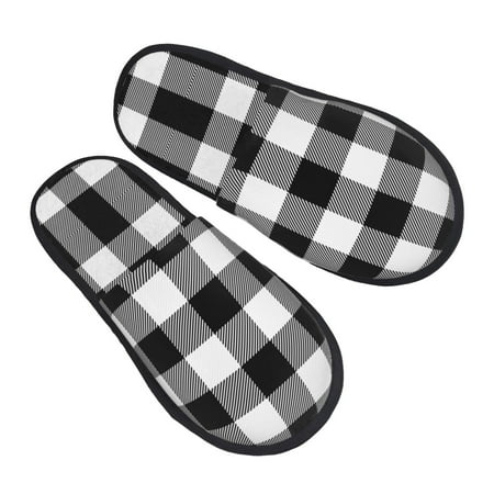 

Balery White And Black Plaid Slient Indoor Furry Fleece Comfort House Shoes Soft Non-Slip Home Shoes Cotton Slippers House Slippers-- Large
