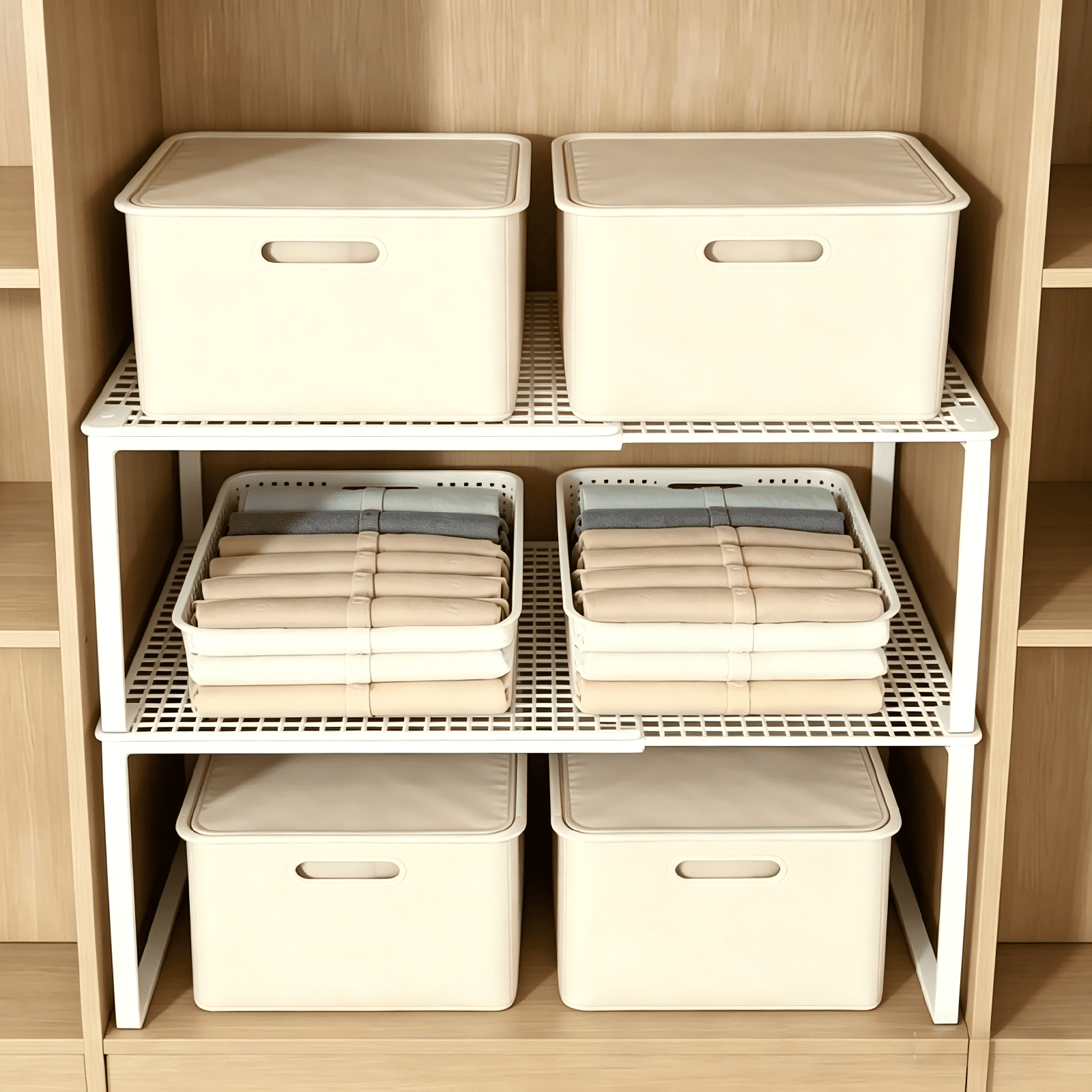Expandable Cabinet Storage Shelf, Stackable Organizer Rack for Kitchen Bathroom Pantry, Space Saving Shelf for Counter Desk, 12.2x10.6x15-24.4 Inch