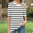 thumbnail image 6 of AKOEE Womens Striped T-Shirts Half Sleeve Crew Neck Base Tees Pleated Front Trendy Tops Summer Tshirts (XL, White), 6 of 7