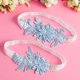 thumbnail image 4 of Conjunto de ligas de boda, Liga nupcial de encaje, Liga Floral elástica para novia, azul y blanco, ligera, muy cómoda de llevar, 4 of 5