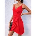 thumbnail image 5 of Jaimenalin Womens V Neck Tie Front Sleeveless Halter Midi Dress Fashion Summer Casual Party Outfit Red XL, 5 of 9