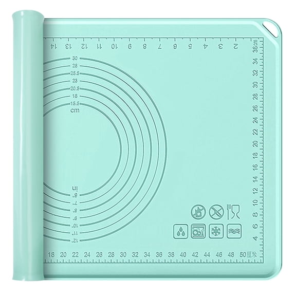TICKJOY Silicone Baking Mat, Extra Thick Dough Rolling Mat with Measurements & Raised Edge, Pastry Mat for Pizza, Pie, Macarons & Bread Dough (Green, 24" × 16")