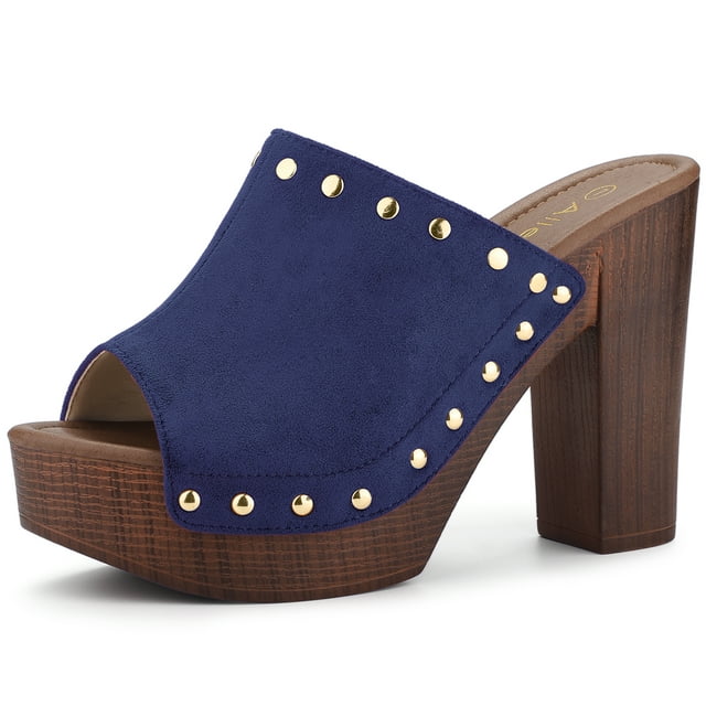 BLISSFUL STEP Women's Open Toe Platform Block Heel Slides Sandals