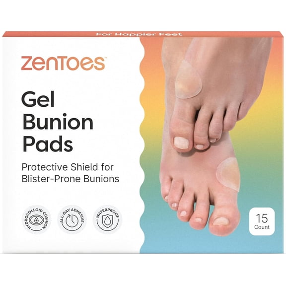 ZenToes Hydrocolloid Bunion Pads, Waterproof Gel Cushions, Blister Prevention & Foot Protection, Invisible, Breathable, All-Day Adhesive,15 Count