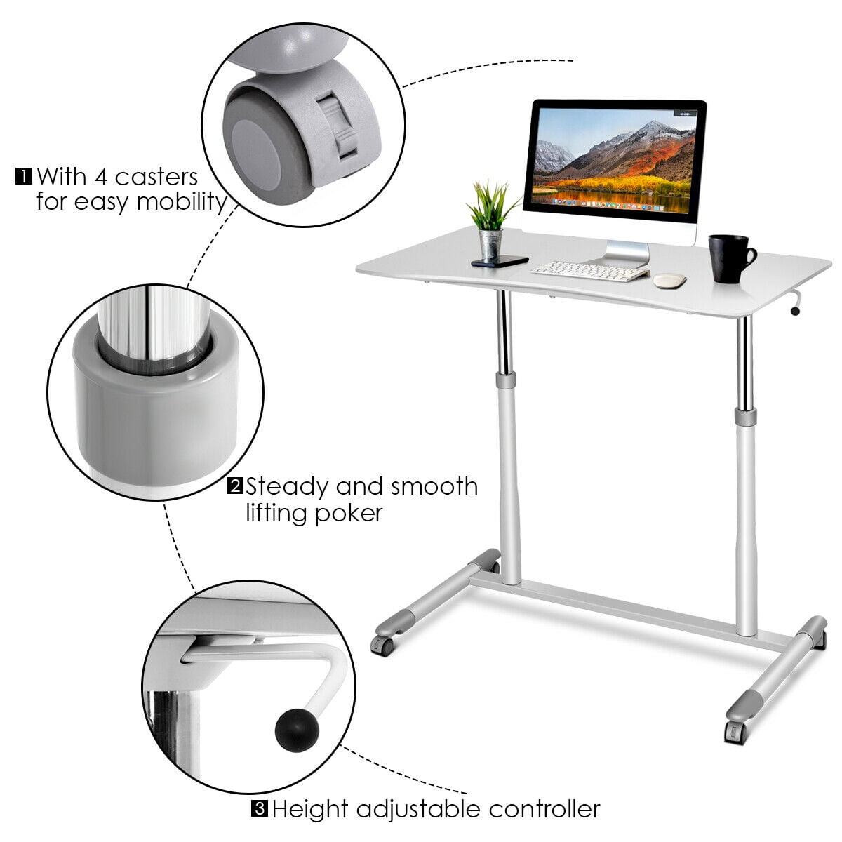 Height Adjustable Computer Desk Sit Stand Rolling Notebook Table