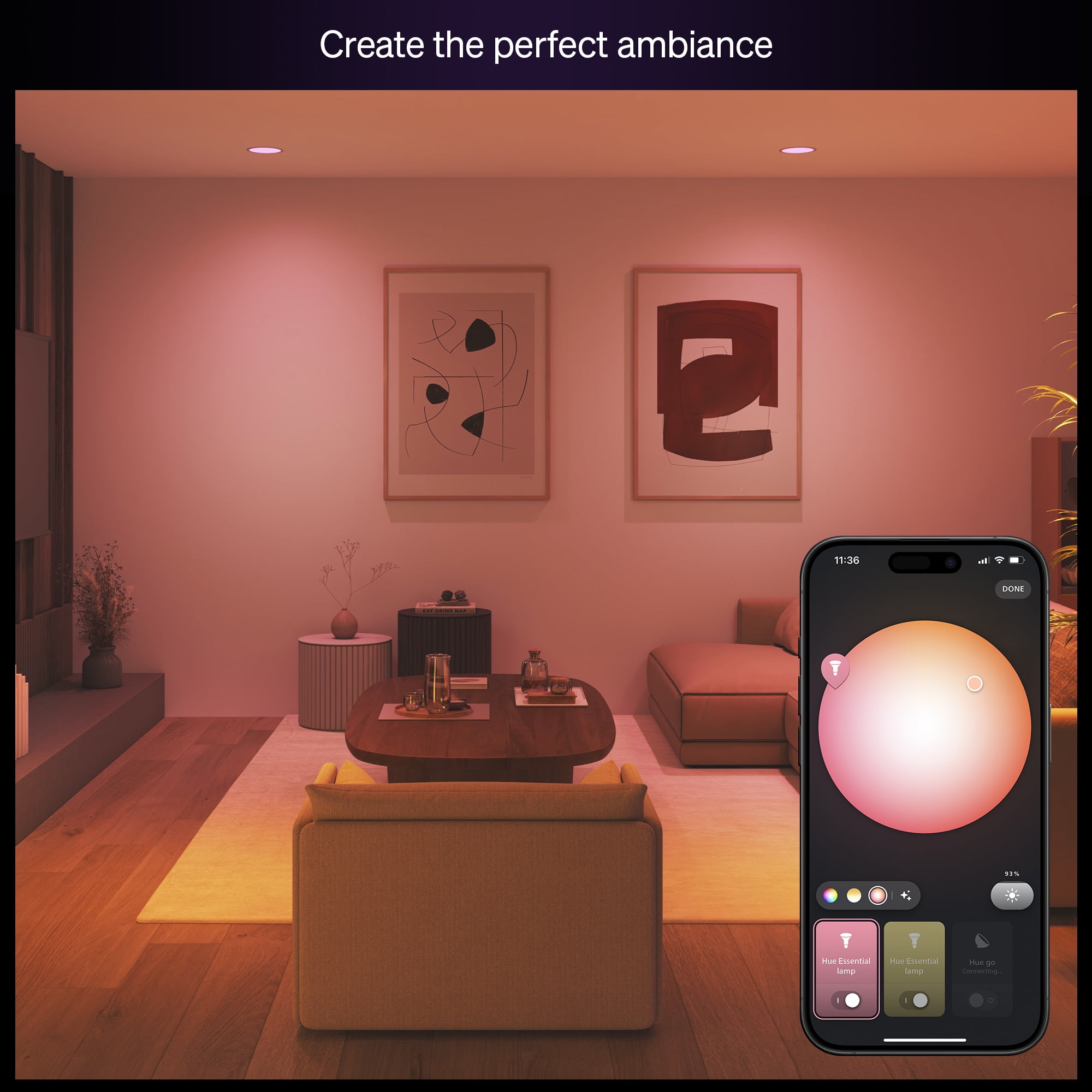 Philips Hue Essential White & Color Ambiance 65-Watt Equivalent (650lm) BR30 Flood Light Bulb (Medium Base) 2-Pack