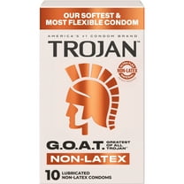 Trojan G.O.A.T. Latex-Free Lubricated Condoms for Men, Patent Pending Ultra Flex Non-Latex Material, Soft, Strong, Odorless & Colorless, 10 Count