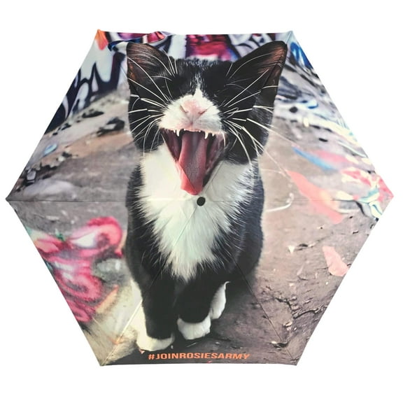 Rosie's Army, Tuxedo Cat Lover Gift - Mini Portable Compact Pocket Umbrella, Perfect Black Cat Gift Idea with Cool Umbrellas & Small Folding Umbrella for Purse for Travel or Rain, Stocking Stuffer