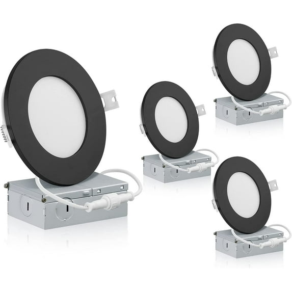 QPlus 4inch LED Recessed Lights, Aluminum Body, Soft White, Dimmable, 2700K, 4 Pack (Detachable Black Trim)