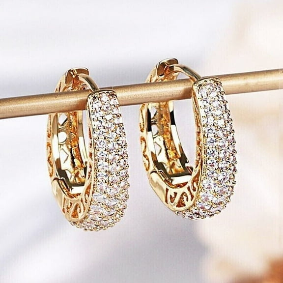 2 CT Round Cut Lab Created Diamond Huggie Hoop Earrings 14K Yellow Gold Plated Sterling Silver