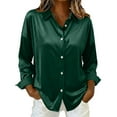 thumbnail image 2 of Mifsaly Satin Shirts for Women Long Sleeve Button Down Silk Shirt Business Lapel Elegant Blouse Vintage Cozy Breathable Tops Loose Work T-Shirts Spring Outfits L, 2 of 7