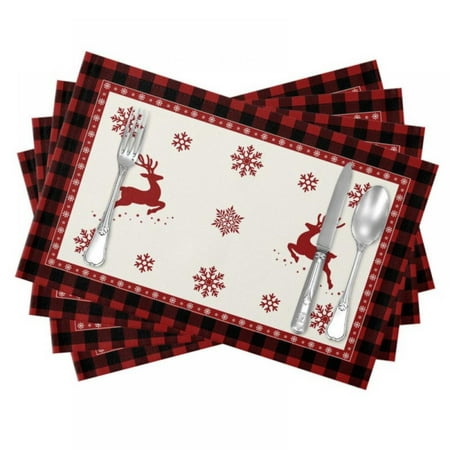 

Christmas Placemats Set of 4 Winter Snowflake Deer Table Placemat 19 x 13 for Xmas Heat-Resisting Non Slip Linen Place Mats for Kitchen Dining Table Decor