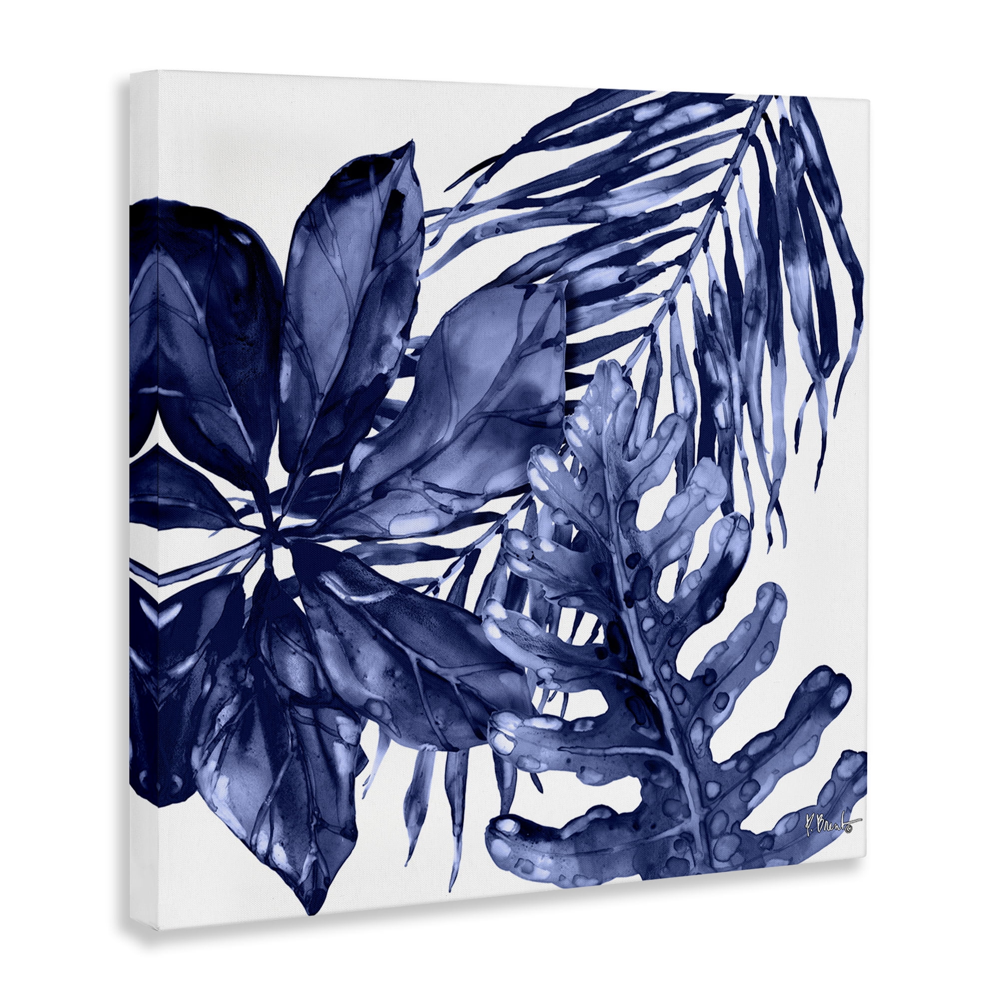 Stupell Industries Blue Hued Plant Leaves Botanical & Floral Painting Gallery Wrapped Canvas Art Print Wall Art, 36 x 36