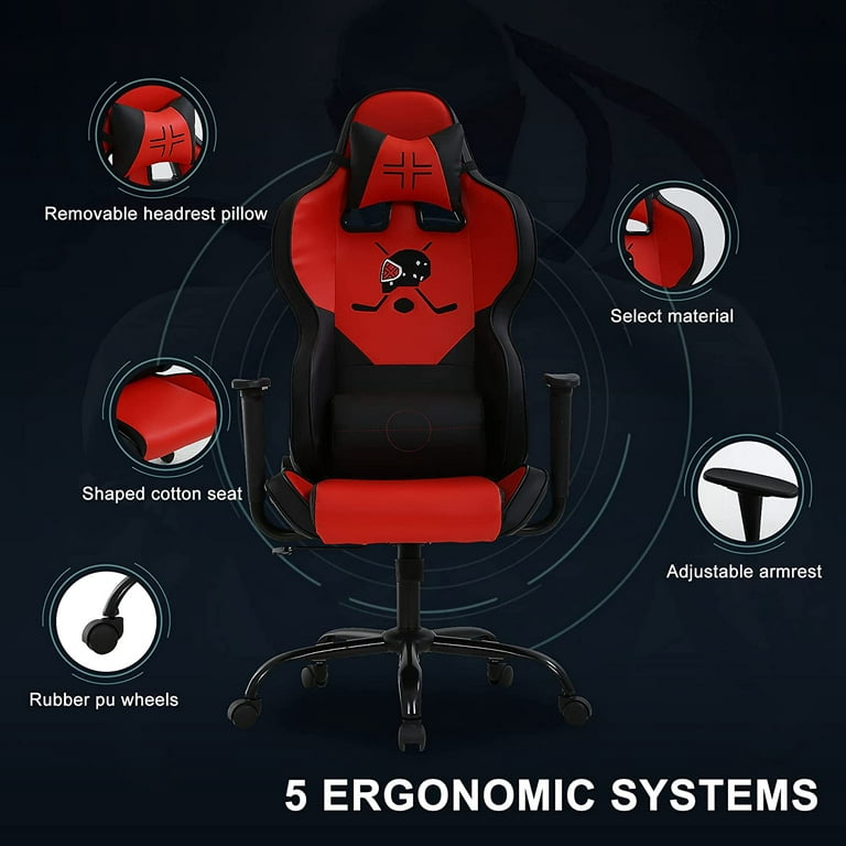 Red Leather Racing Gaming Chair Home Computer Swivel Seat w/Lumbar & Head  Pillow