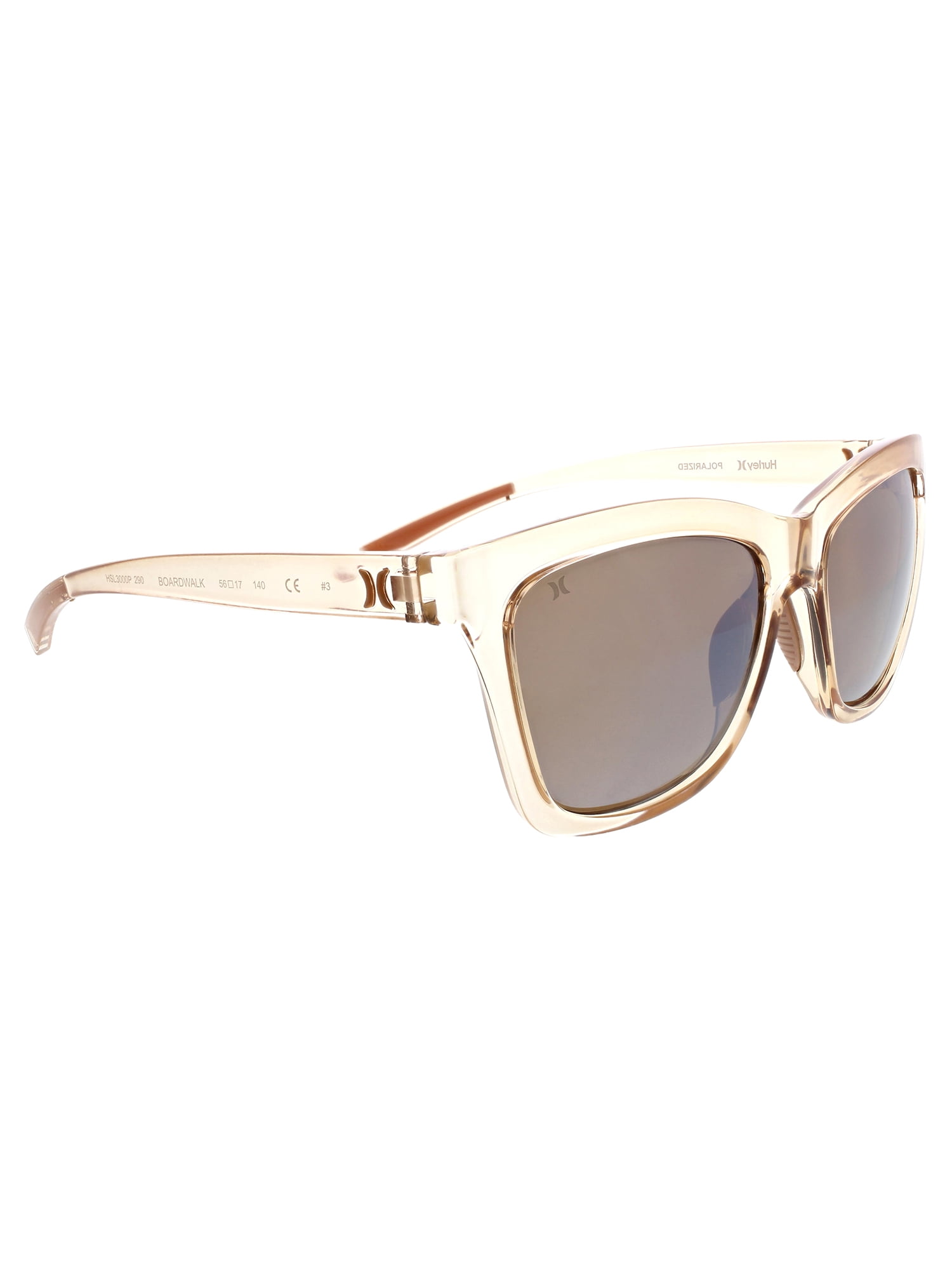 HURLEY BOARDWALK - HSL3000PS_290, SQUARE SUNGLASS, CRYSTAL SAND FRAME & SOLID BROWN W/ LIGHT SILVER FLASH POLARIZED LENS + AR COATING