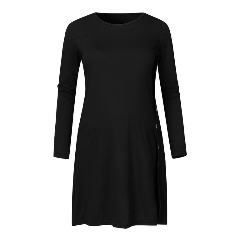 YanHoo Women's Maternity Dresses Long Sleeve Tops Pregnant Crewneck Button  Side Sweater Dress 2023 Fall Winter Maternity Clothes - Walmart.com