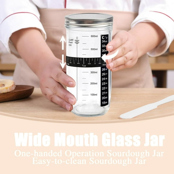 YAOMOBB Sourdough Starter Jar with Lid 750ML Sourdough Starter Glass Jar Lid Precise Scale Food Grade Large Capacity Bread Fermentation Sealed Can Container