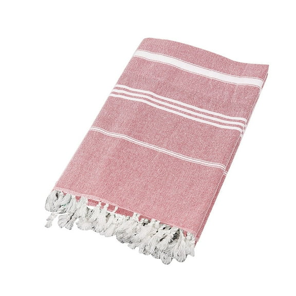 Beach Towels Oversized Pure Cotton Turkish Non Stick Sand Tassel, Outdoor Shawl Striped Sauna Towel, 180 X 90 cm, Red
