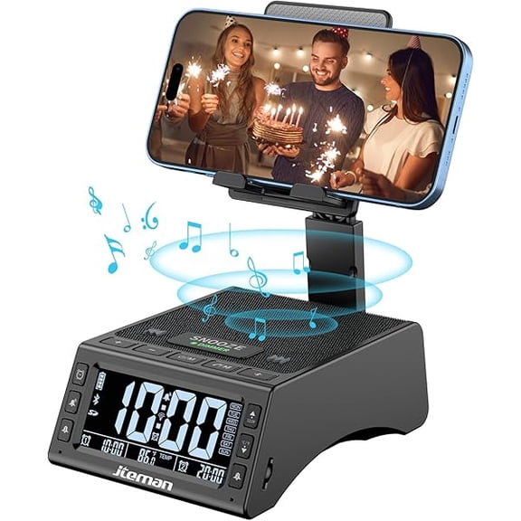 wonima06 Gifts for Men Women,Cell Phone Stand with Wireless Bluetooth Speaker,Adjustable Cool Tech Kitchen Gadgets,Unique Birthday Gift Idea for Him, Husband, Boyfriend(Black)