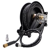 iMeshbean Retractable Power Pressure Washer Hose Reel, 3/8" x 50ft 4800PSI Rubber Hose,Wall Mount Garden Hose Holder, Auto Rewind Air Compressor Hose Reel, Heavy Duty Metal Hose Stand for Yard/Garden