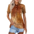 thumbnail image 2 of JoveMarine Women's Short Sleeve Button Up Shirt with Lapel Collar Striped Plaid Print Blouse Casual Work Top for Daily and Office Wear Spring/Summer Brown S, 2 of 5