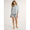 thumbnail image 5 of Joyspun Women’s Woven ¾ Sleeve Notch Collar Top and Boxer Shorts Pajama Set, Sizes XS-3X, 5 of 6