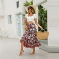 thumbnail image 4 of Women Boho Vintage Floral Print Long Skirt Summer Tiered Maxi Skirt Red L, 4 of 7