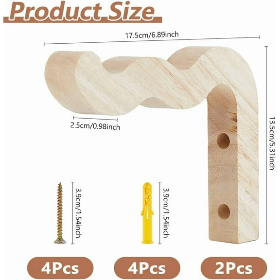 2 Sets Wood Plant Hooks Wavy Wooden Plants Hanger 39x7.5mm Hanging Plant Holder Indoor and Outdoor Brackets Plants Hanger Wood Hook for Planters Lanterns Bird Feeders