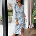 thumbnail image 2 of Lilgiuy Women's Casual V Neck Stripe Printing Lacing Long Sleeve Dress Light blue,4 Fall Dresses for 2022 Spring Winter, 2 of 5