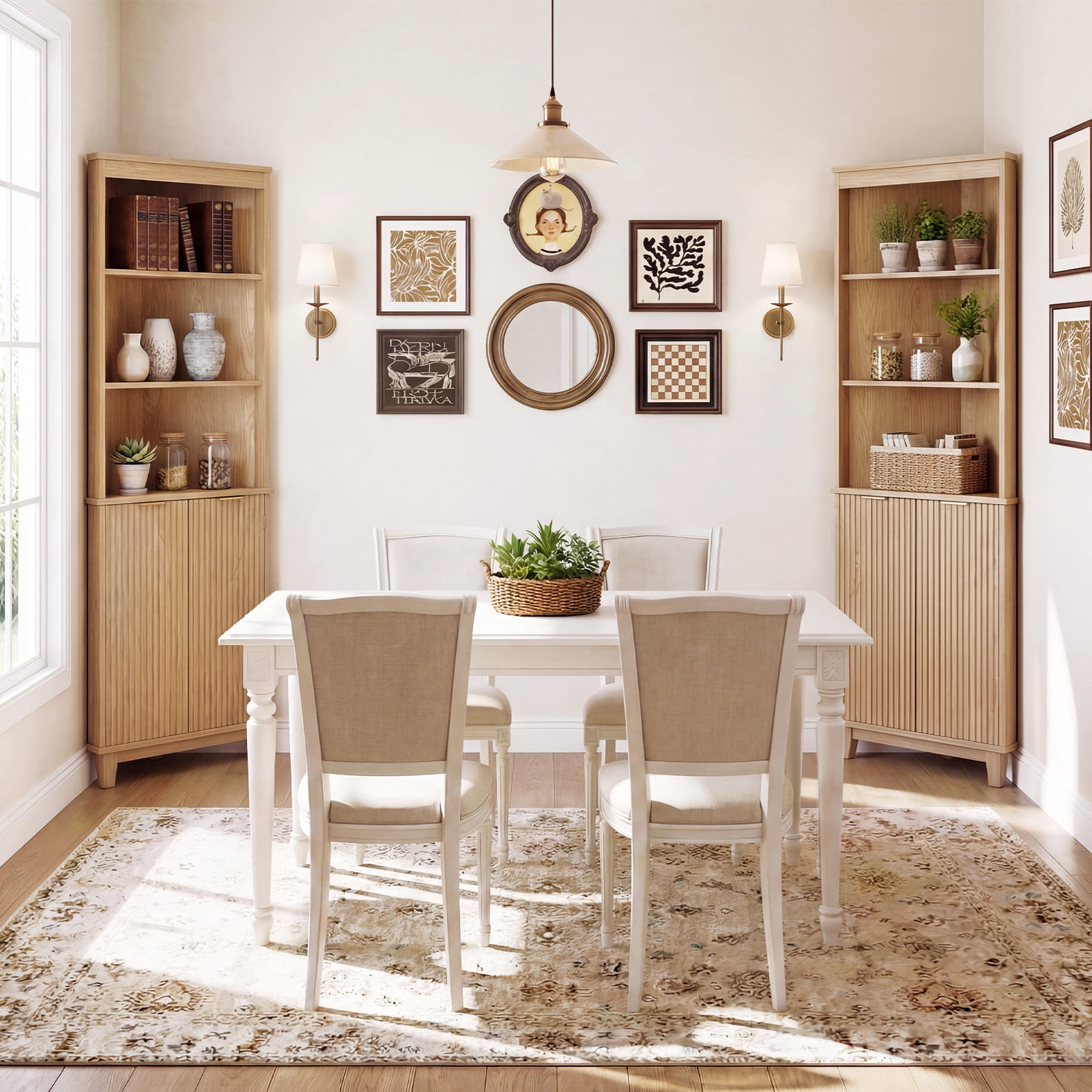 Costway 68" Tall Corner Bathroom Cabinet with Fluted Doors, 6-Tier Space Saver Bathroom Storage Cabinet Oak