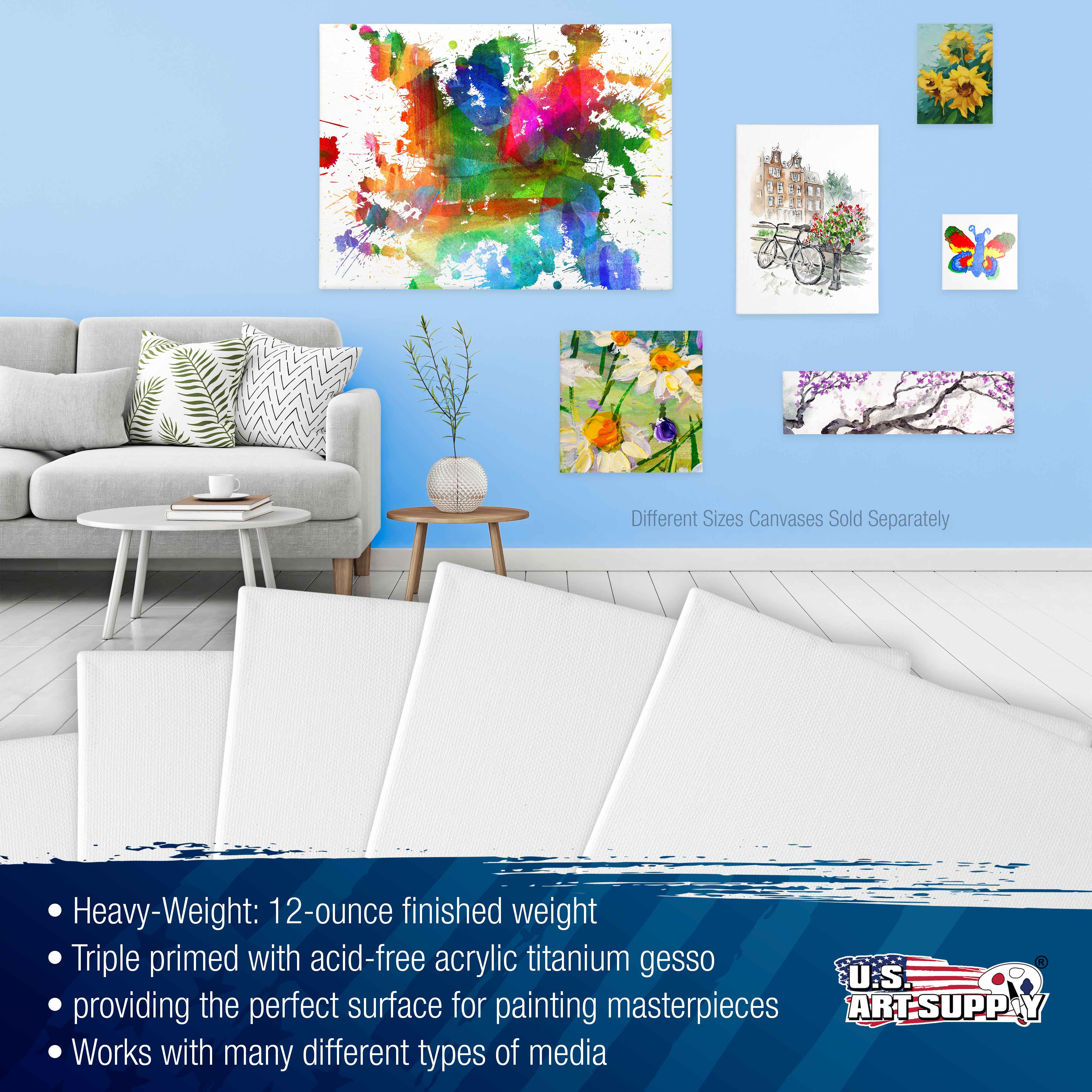 U.S. Art Supply 30 x 40 inch Stretched Canvas 12-Ounce Triple Primed, 6-Pack - Professional Artist Quality White Blank 3/4" Profile, 100% Cotton, Heavy-Weight Gesso - Acrylic Pouring, Oil Painting