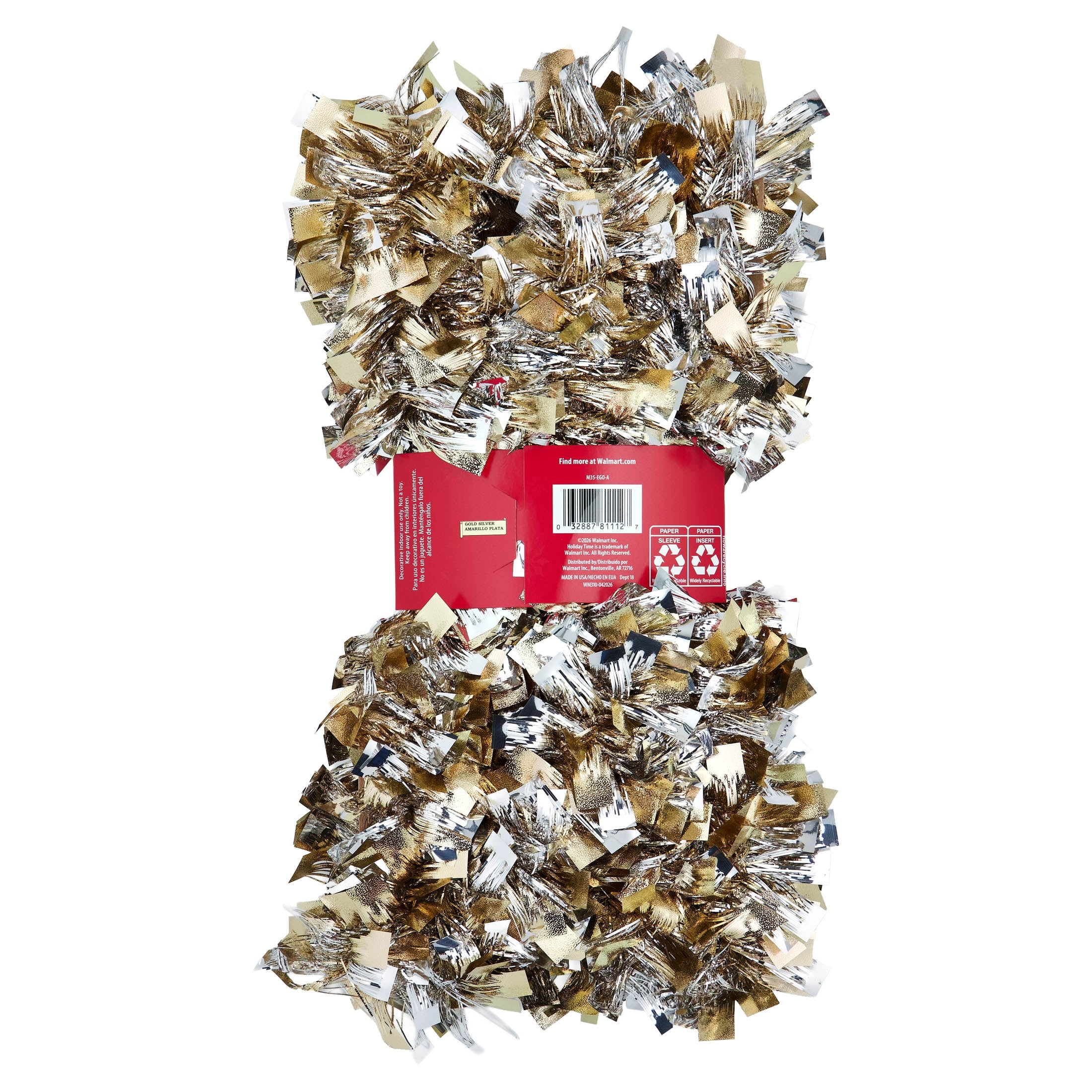 Tinsel Christmas Garland, Gold and Silver, 12', by Holiday Time