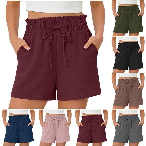 Women's Summer Quick Dry Shorts Solid Color Fashion Comfy Drawstring Casual Elastic Waist Pocket Loose Pants Lightweight for tropical vacations