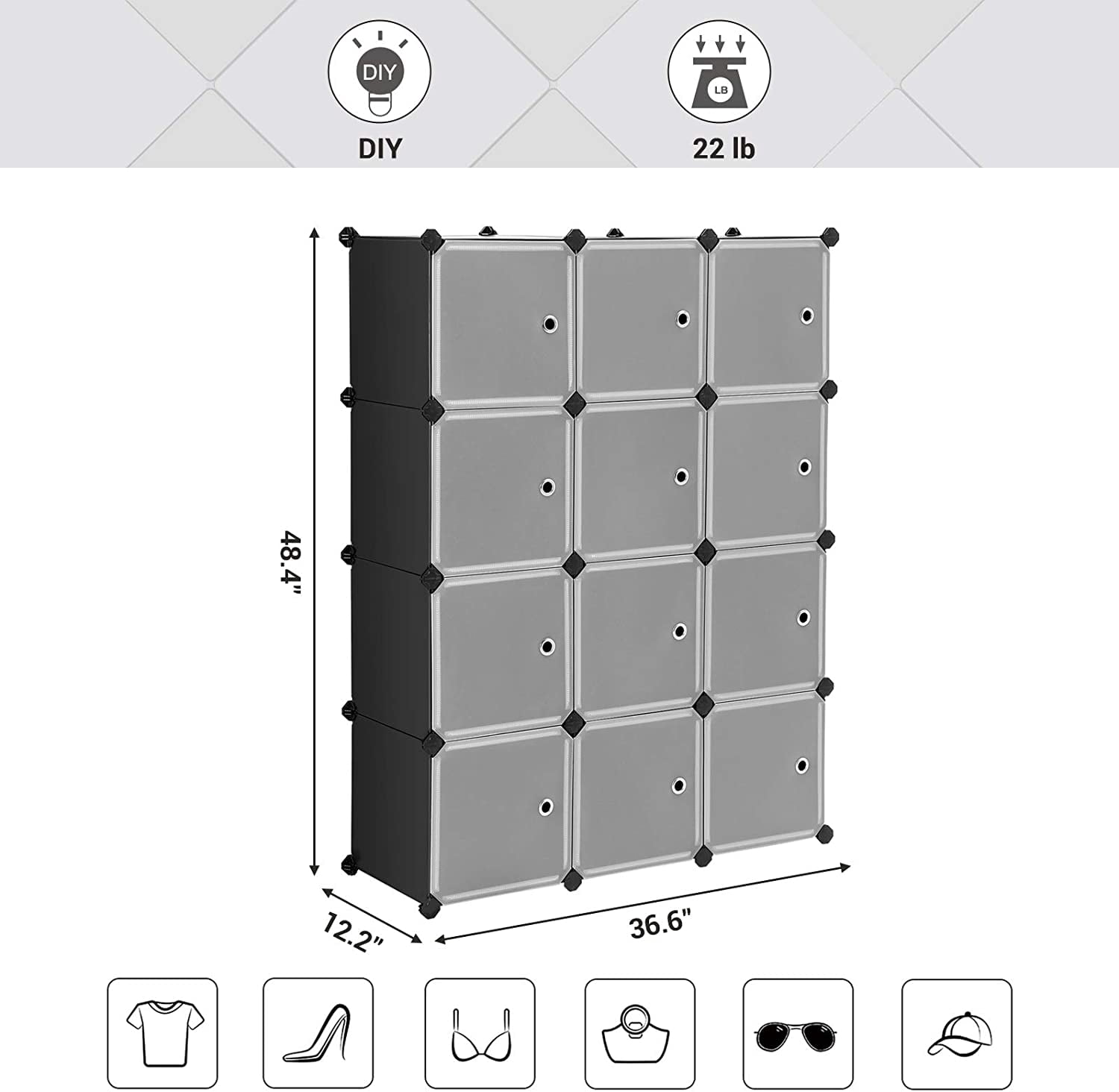 SONGMICS Cube Storage Organizer, 12-Cube Storage Shelves, Black