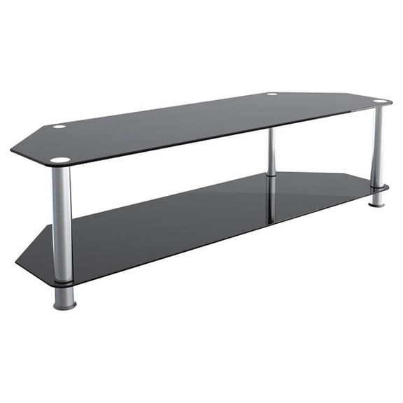 Pemberly Row Steel and Glass TV Stand for up to 65" TVs in Black/Chrome