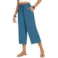 thumbnail image 5 of Wide Leg Capri Pants for Women Elastic Waist Cropped Trousers Loose Casual Lightweight 2026 Summer Lounge Beach Pull On Capris 20" 21" 22" Inseam Dark Blue S, 5 of 8