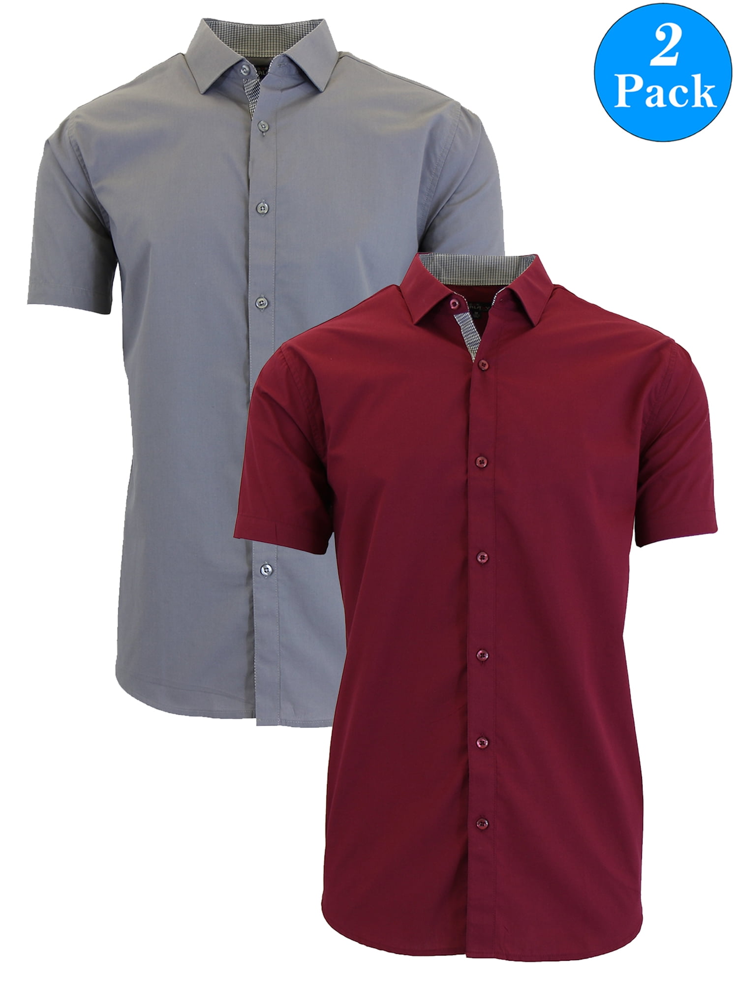 Men's 2-Pack Short Sleeve Slim-Fit Solid Dress Shirts (S-5XL) - Walmart.com