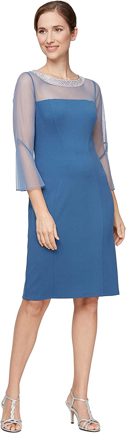 Mother Of The Bride Short Dresses Alex Evenings Women's Short Shift Dress Embellished Illusion Neckline, 3/4 Ruffle Sleeves, Cocktail & Wedding Guest Dress Formal Occasion Dress Mother Of The Bride Short Dresses Alex Evenings Women's Short Shift Dress Embellished Illusion Neckline, 3/4 Ruffle Sleeves, Cocktail & Wedding Guest Dress Formal Occasion Dress